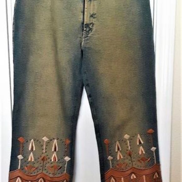 Claudio Russo Leather & Denim Jeans for Women (Siz - Picture 2 of 4